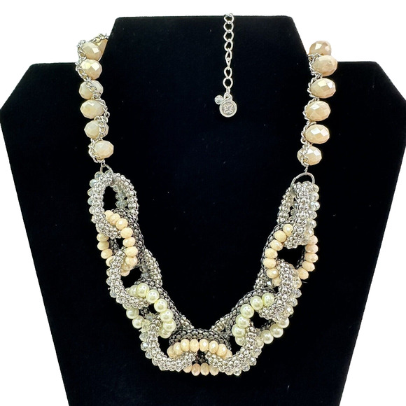 VERA WANG Sign Crystal Seed Beads Twisted Braided Shimmering Black Mesh Necklace - Picture 1 of 9